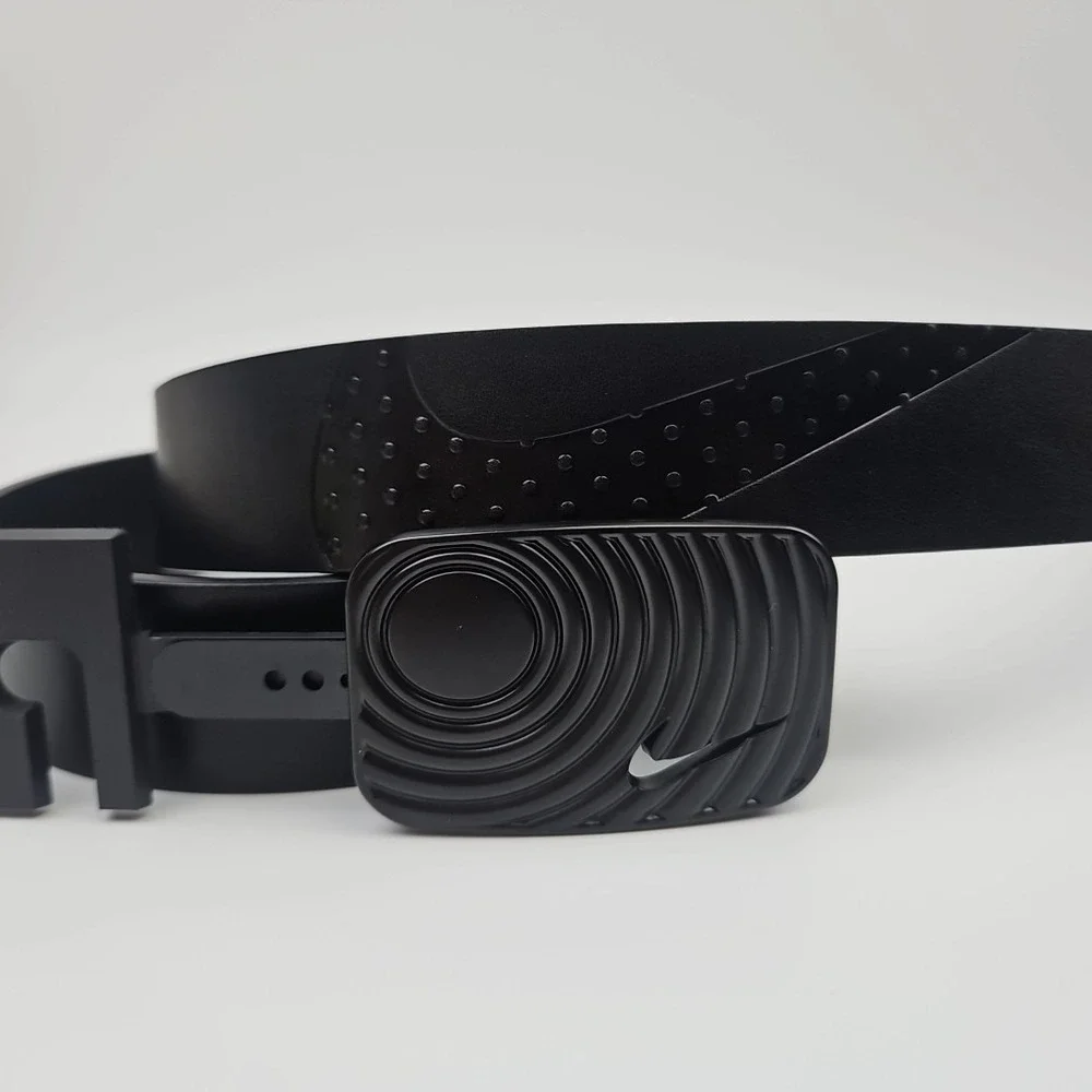 Nike Air Force 1 Belt Black Faux Leather Black Swoosh Logo Buckle‎ Mens L 38-40